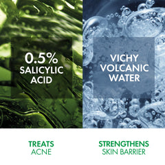 VICHY Normaderm gel close-up highlighting salicylic acid and mineral actives.