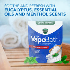 Vicks VapoBath disolución fácil en tina para vapores suaves.