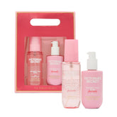 Victoria's Secret Coconut Milk Rose body mist bottle pour for a light, refreshing fragrance experience