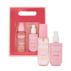Victoria's Secret Coconut Milk Rose body mist bottle pour for a light, refreshing fragrance experience