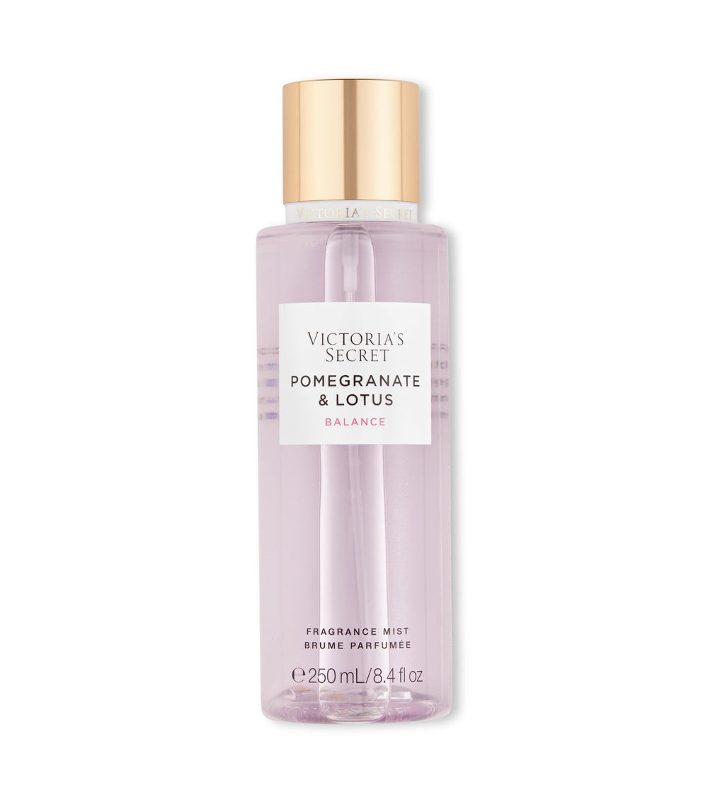Victoria's Secret Pomegranate & Lotus body mist bottle pour for a fresh daily refresh.