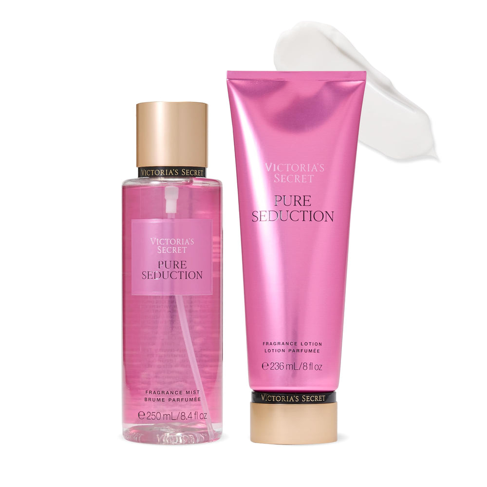 Victoria's Secret Pure Seduction mist bottle close-up, vibrant fruity-floral scent for daily wear