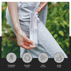 VIGOR PATH ultra-fine mist in action for precision hairstyling and plant care.