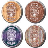 Viking Revolution 4-beard-balm variety pack tins ready for grooming versatility.