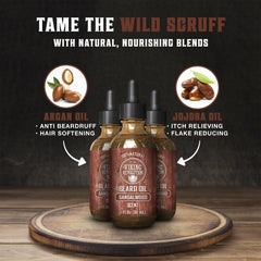 Viking Revolution sandalwood blend bottle highlighting natural beard nourishment