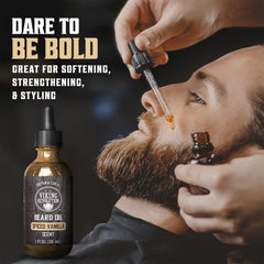 Argan and jojoba oils in a dropper for nourishing facial hair.