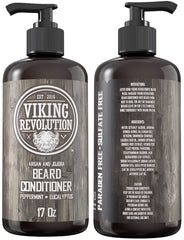 Viking Revolution conditioner applied to beard for nourishment and manageability.