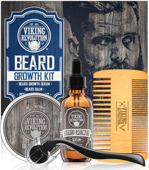 Viking Revolution beard growth serum bottle for daily grooming benefits.