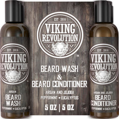 Viking Revolution beard wash bottle with argan and jojoba oils for clean, soft facial hair