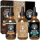 Viking Revolution 3-pack beard oil front view shows conditioning