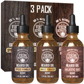 Viking Revolution beard oil spiced vanilla bottle close-up for conditioning