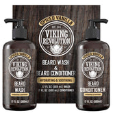 Viking Revolution beard wash bottle with argan and jojoba lather cleanses deeply.