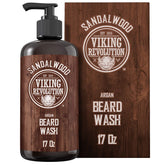 Viking Revolution beard wash bottle with argan and jojoba oils for healthy looking facial hair.