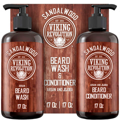 Viking Revolution beard wash bottle pour for easy, thorough cleansing.