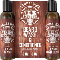 Viking Revolution beard wash pour with rich lather for cleansing.