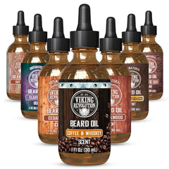 Viking Revolution Coffee Whiskey Beard Oil bottle pour for smooth beard care