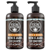 Viking Revolution Coffee Whiskey Shampoo bottle with bold scent and cleansing action.
