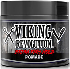 Viking Revolution Extreme Hold Pomade packaging with 4oz jar for easy storage.
