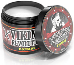 Viking Revolution Hair Pomade jar close-up showing natural matte finish and easy wash