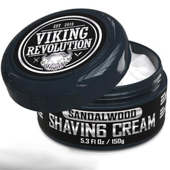 Viking Revolution luxury shaving cream sandalwood scent bottle pour for a smooth prep