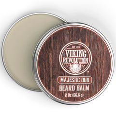Viking Revolution Majestic Oud balm jar close-up showing creamy texture.