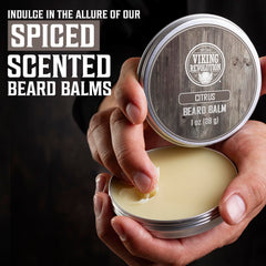 Viking Revolution majestic oud beard balm captures deep conditioning and refined fragrance.