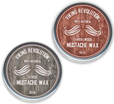 Viking Revolution mustache wax 2-pack jar closeup for strong hold and easy shaping