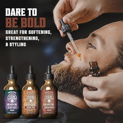 Viking Revolution pine beard oil bottle with refreshing scent and softness.