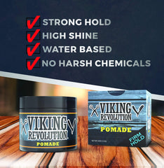 Applying Viking Revolution pomade to create a controlled slick-back look.