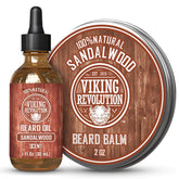 Viking Revolution sandalwood beard balm tin with a softening formula for a tidy beard.