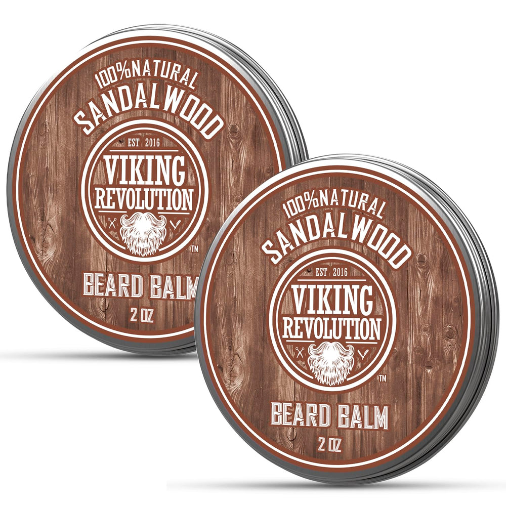 Viking Revolution sandalwood beard balm bottle pour for easy grooming