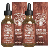 Viking Revolution sandalwood beard oil bottle for smoother, softer beard.