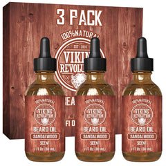 Viking Revolution Sandalwood Beard Oil bottle ready for daily grooming benefits