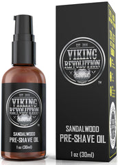Viking Revolution sandalwood pre-shave oil bottle for silky prep before shaving