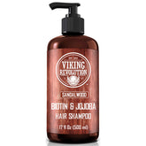 Viking Revolution sandalwood shampoo bottle shows premium packaging and masculine scent.