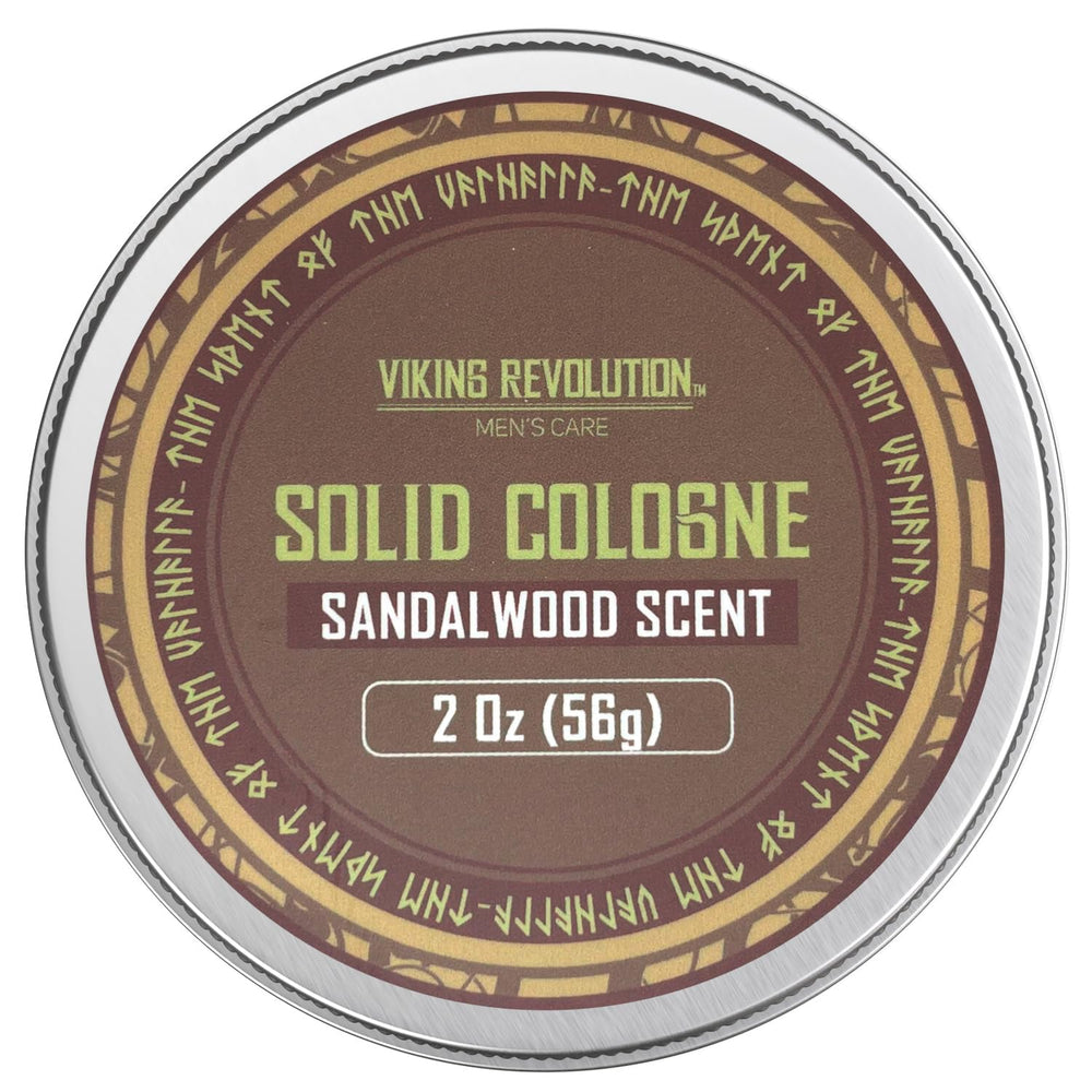 Viking Revolution sandalwood solid cologne compact tin for easy on-the-go fragrance