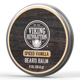 Viking Revolution Spiced Vanilla Beard Balm jar ready for grooming and nourishment