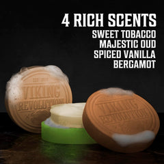 Viking Revolution Sweet Tobacco shaving soap puck with warm aroma for a smooth shave.