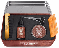 Viking Revolution sandalwood beard oil nourishes and scents the beard.