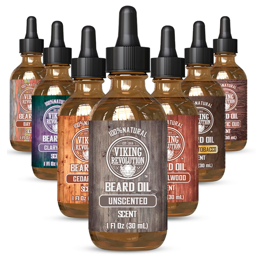 Viking Revolution unscented beard oil bottle ready for application and softness