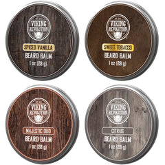 Viking Revolution variety-pack 1oz beard balms for versatile styling and conditioning.
