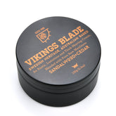 Vikings Blade luxury shaving cream tub with rich lather for a smooth shave.