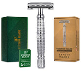 Vikings Blade The Vulcan razor close-up showing ergonomic long handle for precise shaving