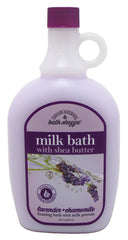 Village Naturals Therapy Ultra-Moist Lavender Chamomile Milk Bath tub scene promotes soft, moisturized skin.