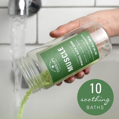 Village Naturals Therapy Muscle Bath Soak mineral blend closeup on label hinting revitalization