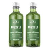 Village Naturals Therapy botella verde con aceite de baño espumoso para músculos