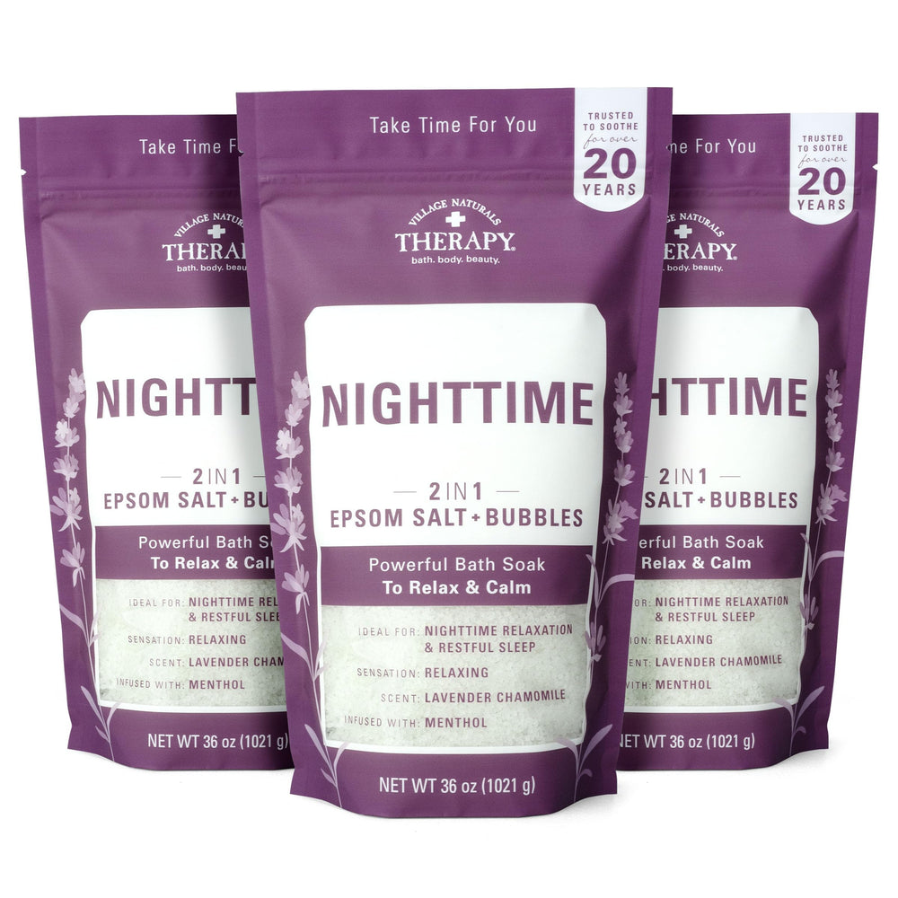 Village Naturals Therapy Noche: espuma abundante para un baño relajante.