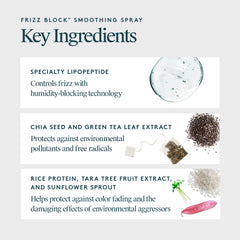 VIRTUE Frizz Block smoothing spray demonstrates heat protection up to 450 degrees.