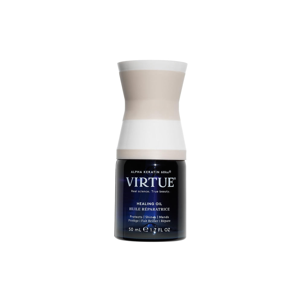 VIRTUE Healing Oil bottle front view, premium serum in sleek packaging.