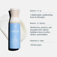 Virtue Purifying Leave-In Hair Conditioner Spray nozzle mist aids detangling.